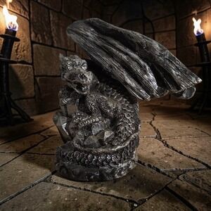 Winged Dragon Sitting on Crystal Cluster Figurine, Fantasy Statue, Game Piece
